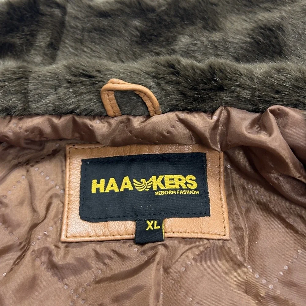 Haawkers Leather Jacket Mens XL Brown Faux Fur Collar Distressed Full Grain G1